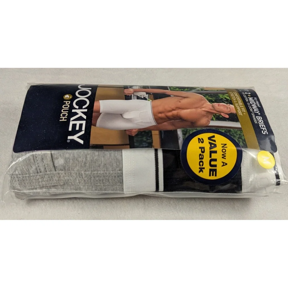 NEW Jockey Pouch Midway Briefs 2 Pack Mens Medium Black Grey Cotton Stretch 1142